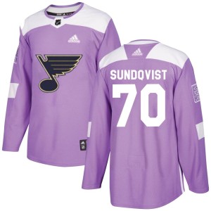 Oskar Sundqvist Youth Adidas St. Louis Blues Authentic Purple Hockey Fights Cancer Jersey