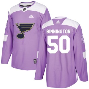 Jordan Binnington Men's Adidas St. Louis Blues Authentic Purple Hockey Fights Cancer Jersey