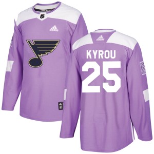 Jordan Kyrou Men's Adidas St. Louis Blues Authentic Purple Hockey Fights Cancer Jersey