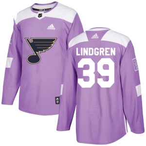 Charlie Lindgren Men's Adidas St. Louis Blues Authentic Purple Hockey Fights Cancer Jersey