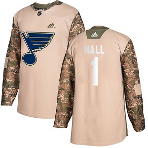 Glenn Hall Youth Adidas St. Louis Blues Authentic Camo Veterans Day Practice Jersey