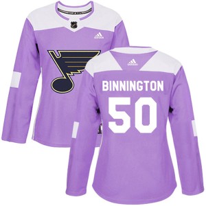 Jordan Binnington Women's Adidas St. Louis Blues Authentic Purple Hockey Fights Cancer Jersey