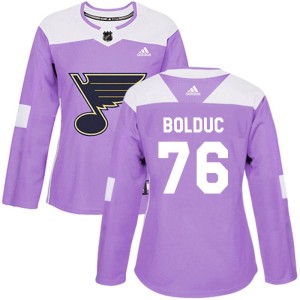 Zack Bolduc Women's Adidas St. Louis Blues Authentic Purple Hockey Fights Cancer Jersey