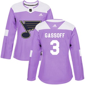 Bob Gassoff Women's Adidas St. Louis Blues Authentic Purple Hockey Fights Cancer Jersey