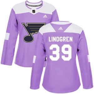 Charlie Lindgren Women's Adidas St. Louis Blues Authentic Purple Hockey Fights Cancer Jersey