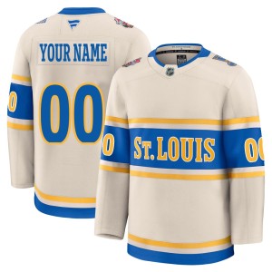 Custom Youth Fanatics St. Louis Blues Premium Cream Custom 2025 Winter Classic Jersey