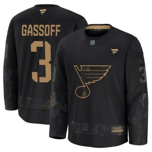 Bob Gassoff Youth Fanatics St. Louis Blues Premium Black 2024 Military Appreciation Practice Jersey