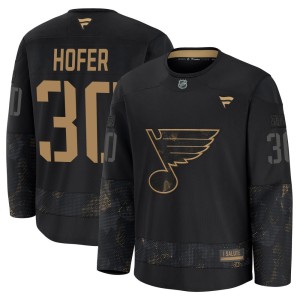 Joel Hofer Youth Fanatics St. Louis Blues Premium Black 2024 Military Appreciation Practice Jersey