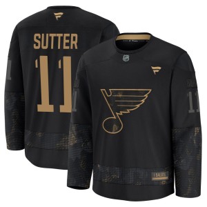 Brian Sutter Youth Fanatics St. Louis Blues Premium Black 2024 Military Appreciation Practice Jersey