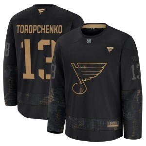 Alexey Toropchenko Youth Fanatics St. Louis Blues Premium Black 2024 Military Appreciation Practice Jersey