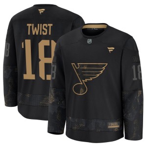 Tony Twist Youth Fanatics St. Louis Blues Premium Black 2024 Military Appreciation Practice Jersey
