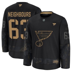 Jake Neighbours Men's Fanatics St. Louis Blues Premium Black 2024 Military Appreciation Practice Jersey