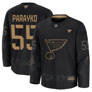 Colton Parayko Men's Fanatics St. Louis Blues Premium Black 2024 Military Appreciation Practice Jersey