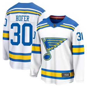 Joel Hofer Youth Fanatics St. Louis Blues Breakaway White Away 2025 Jersey