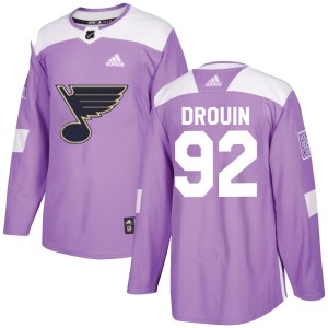 Jonathan Drouin Men's Adidas St. Louis Blues Authentic Purple Hockey Fights Cancer Jersey