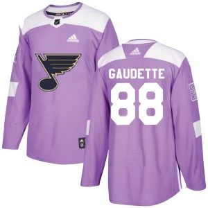 Adam Gaudette Men's Adidas St. Louis Blues Authentic Purple Hockey Fights Cancer Jersey