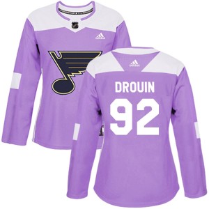 Jonathan Drouin Women's Adidas St. Louis Blues Authentic Purple Hockey Fights Cancer Jersey